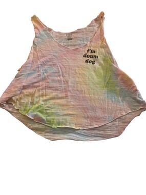 Tie-Dye Scoop Neck Tank Top - "i'm down dog" Vs pink sleeptank EUC